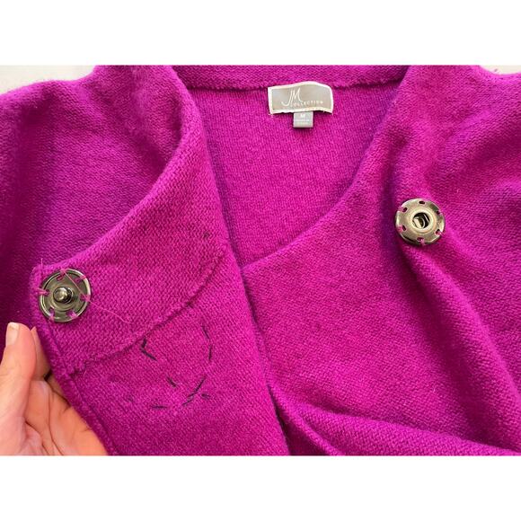 JM Collection Wool Magenta / Purple Open Cardigan / Duster, Jeweled Closure, M - Picture 6 of 12